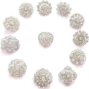 12pcs Rhinestone Crystal Flower Wedding Brooches Pins Set